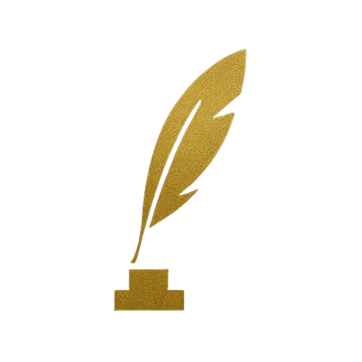 Icône plume dorée – storytelling de marque