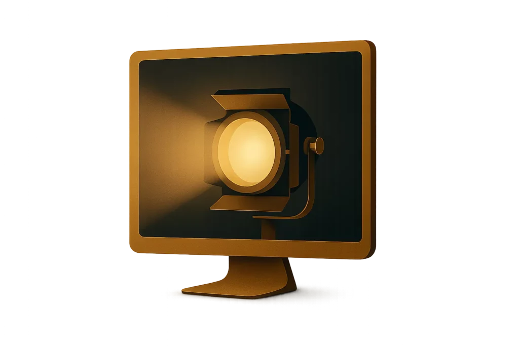 Projecteur doré sur écran – TASMIM agence digitale à Thiais