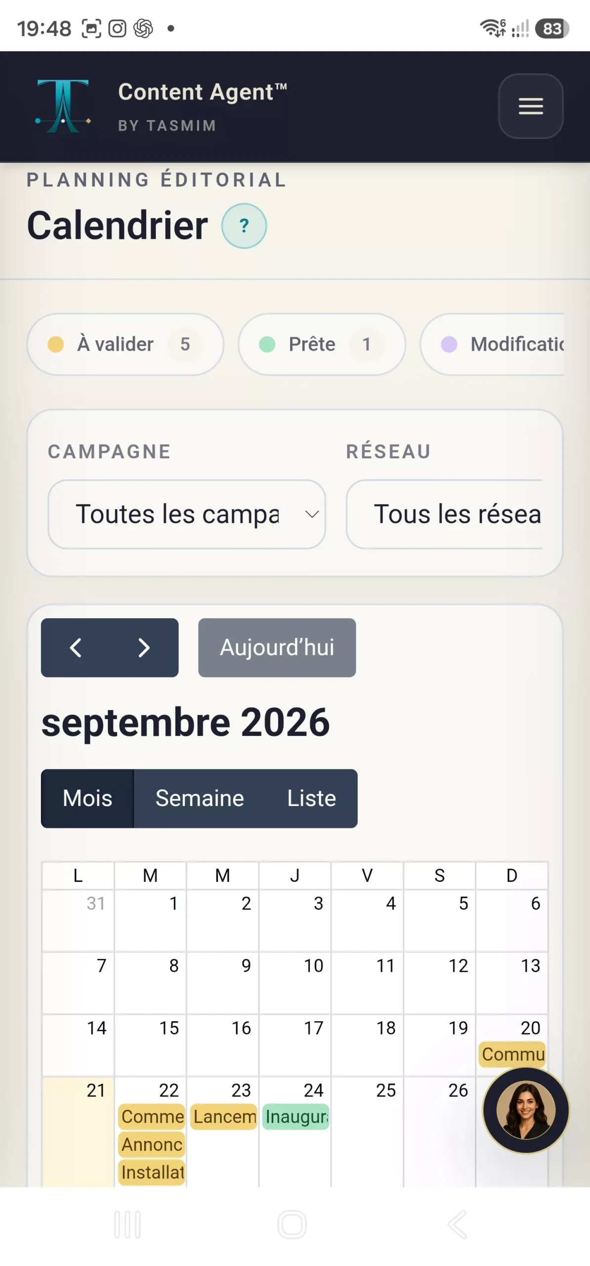 Calendrier éditorial Content Agent