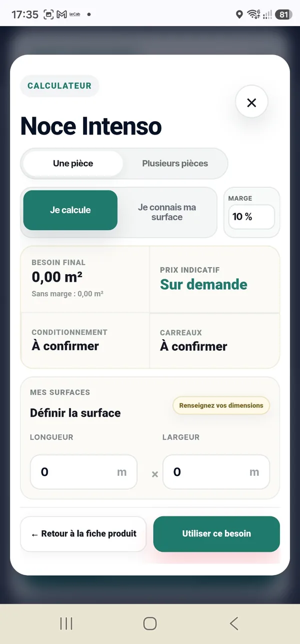 Calculateur de surface Smart Showroom